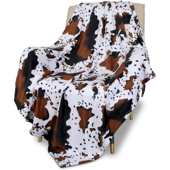 Flannel Fleece Throw Blanket for Couch, Cow Print Blanket for Adult, Fuzzy Cozy - Picture 1 of 7